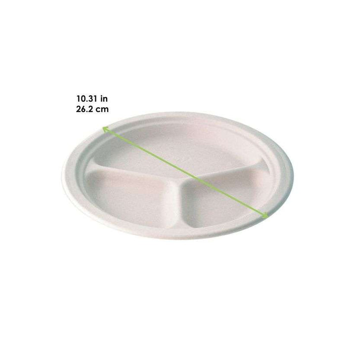 Assiette 3 compartiments ronde en pulpe blanche sans PFAS Ø262mm - 500Pcs