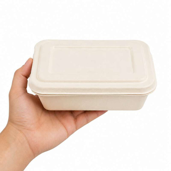 Boîte repas en pulpe blanche à couvercle 193x135mm H50mm 850ml - 400Pcs