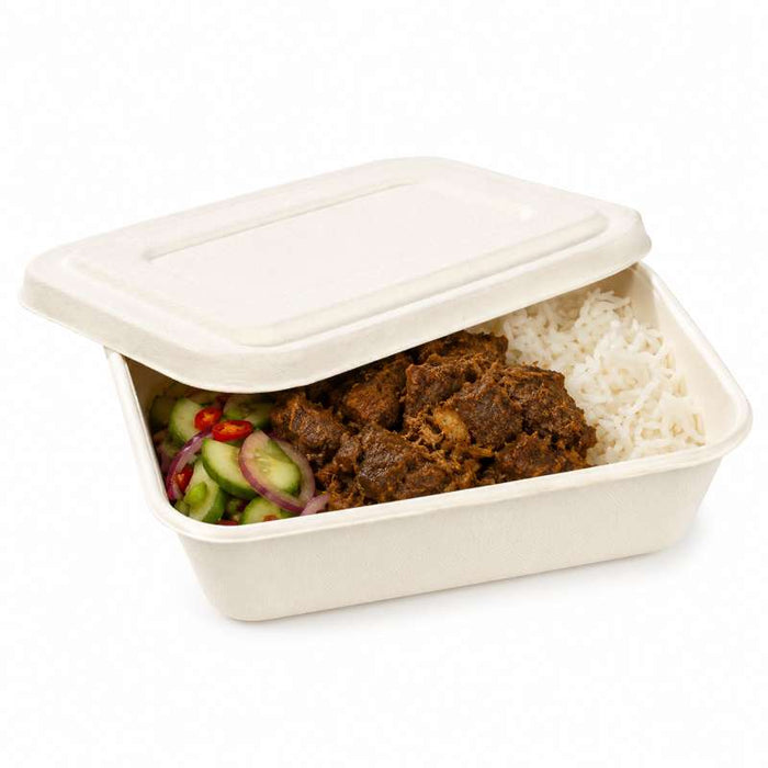 Boite repas pulpe blanche avec couvercle  193x135mm H50mm 850ml-400Pcs