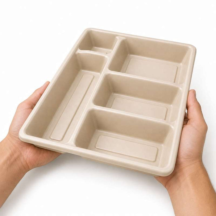 Plateau repas 5 compartiments en pulpe naturelle 295x240mm H40mm - 200Pcs