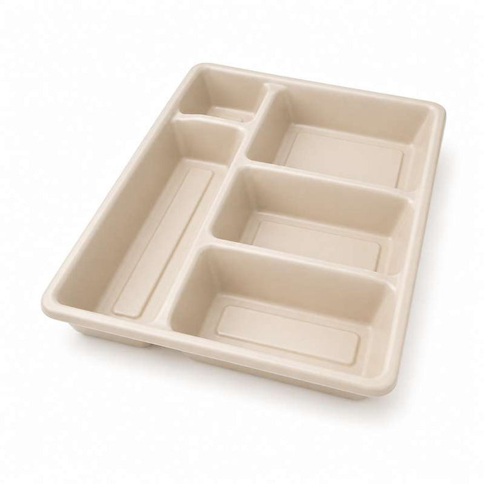 Plateau repas 5 compartiments en pulpe naturelle 295x240mm H40mm - 200Pcs