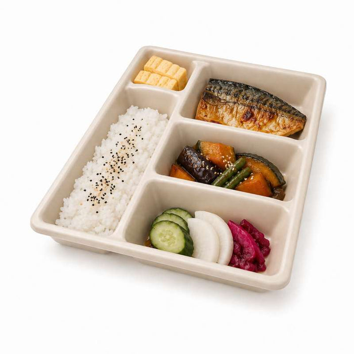 Plateau repas 5 compartiments en pulpe naturelle 295x240mm H40mm - 200Pcs