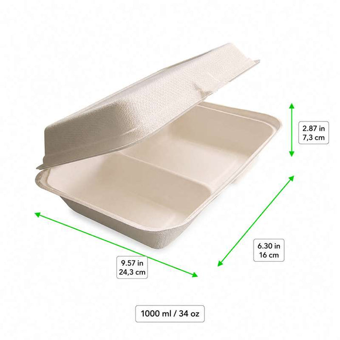 Coquille blanche pulpe 2 compartiments  243x160mm H73mm 1000ml-500Pcs