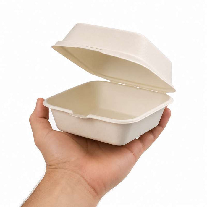 Boîte hamburger coquille en pulpe blanche 150x150mm H76mm 460ml - 500Pcs