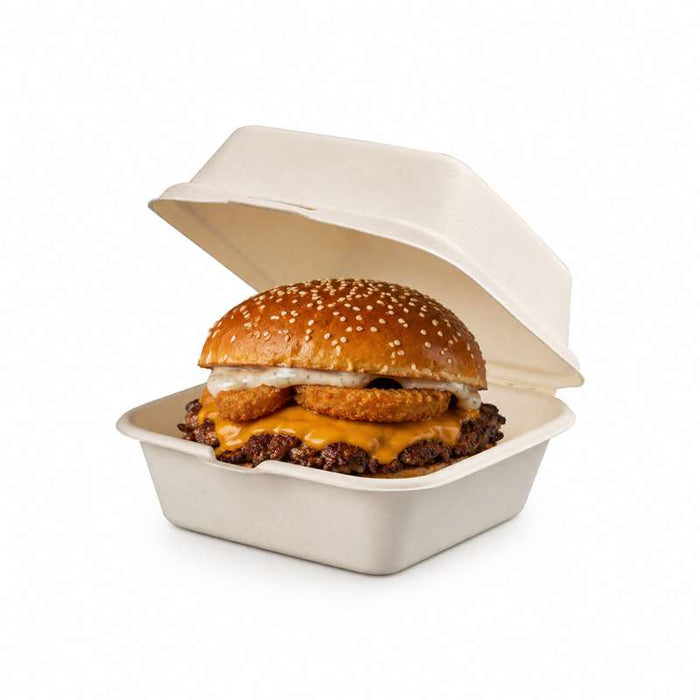 Boîte hamburger coquille en pulpe blanche 150x150mm H76mm 460ml - 500Pcs