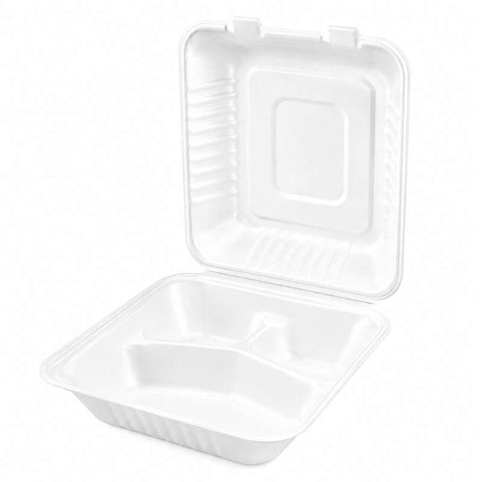 Boîte coquille en pulpe blanche 3 compartiments 220x200mm H80mm - 200Pcs