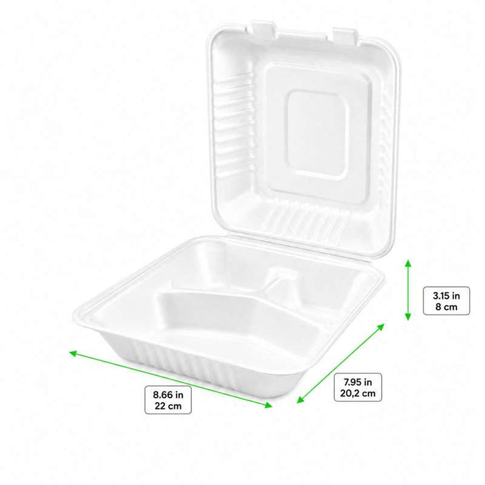 Boîte coquille en pulpe blanche 3 compartiments 220x200mm H80mm - 200Pcs