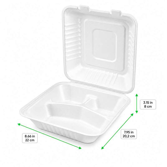 Boîte coquille en pulpe blanche 3 compartiments 231x224mm H80mm - 200Pcs