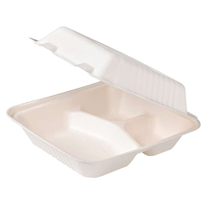 Boîte coquille en pulpe blanche 3 compartiments 231x224mm H80mm - 200Pcs