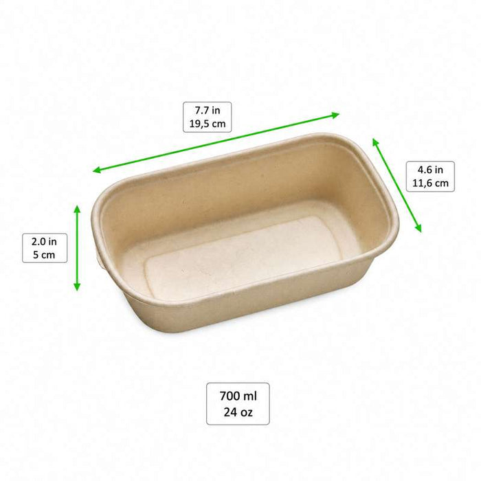 Boîte repas rectangulaire en pulpe brune "Eco-Rec" 195x116mm H50mm 700ml - 300Pcs