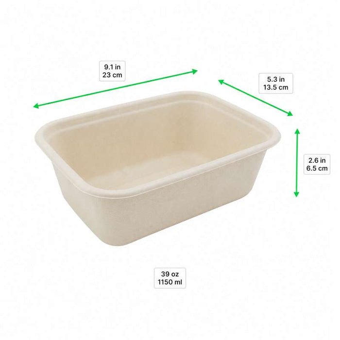 Boite rectangulaire brune en pulpe  230x135mm H65mm 1150ml-250Pcs