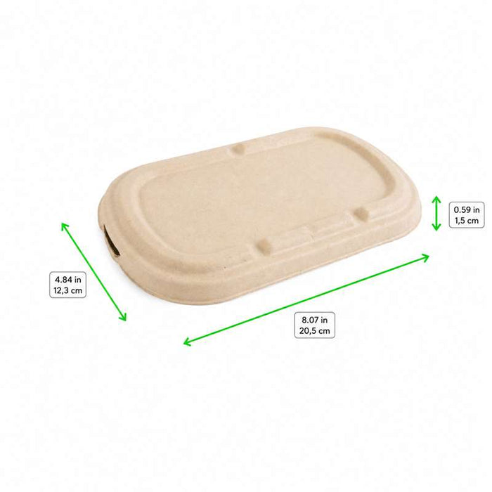 Couvercle plat rectangulaire en pulpe brune 205x123mm H15mm - 300Pcs