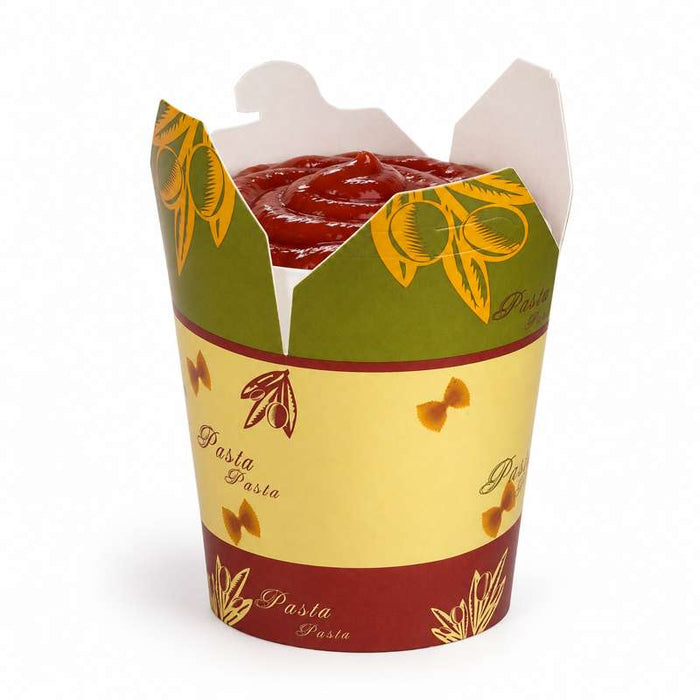 Pot carton blanc base ronde décor "Pasta"  H95mm 850ml - 500Pcs