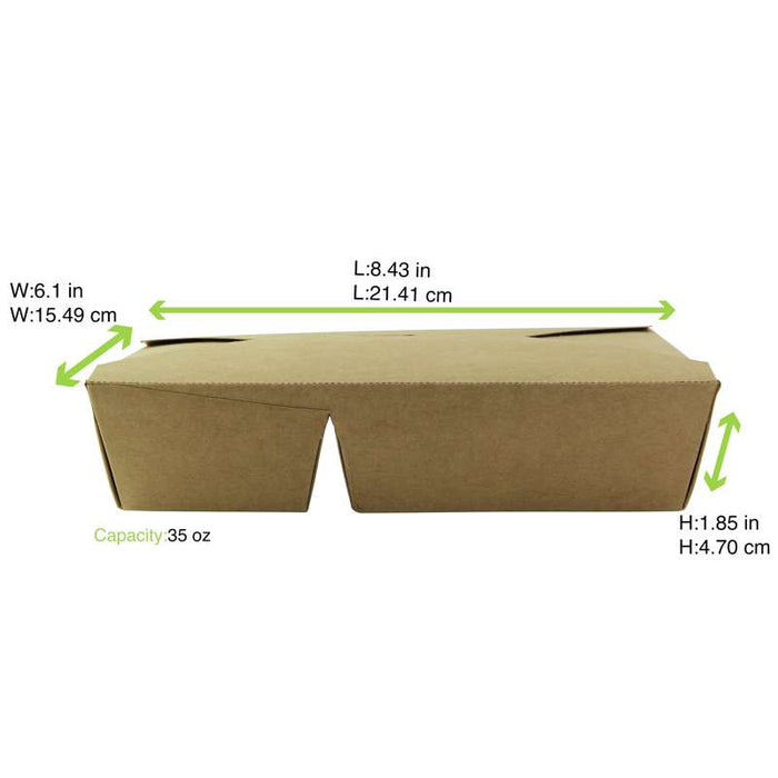 Boite repas carton kraft 2 compartiments  214x160mm H47mm 1 090ml-200Pcs