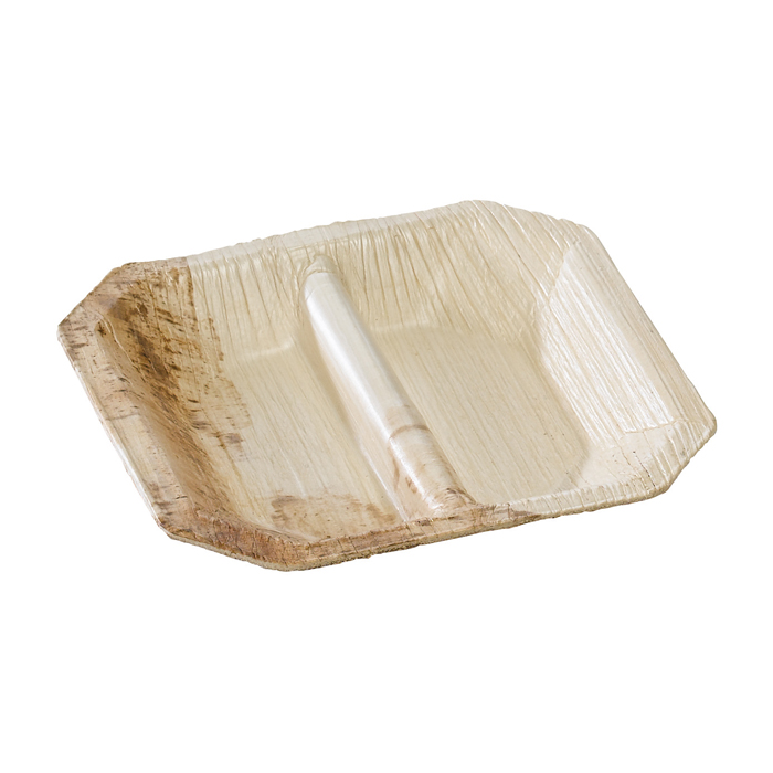 Coupelle carrée en palmier 2 compartiments  100x100mm H15mm-100Pcs