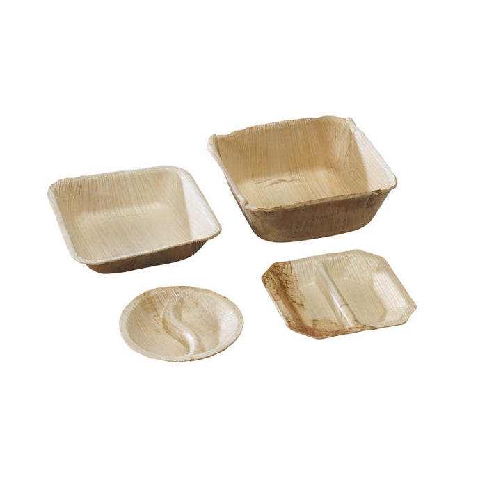Coupelle carrée en palmier 2 compartiments  100x100mm H15mm-100Pcs