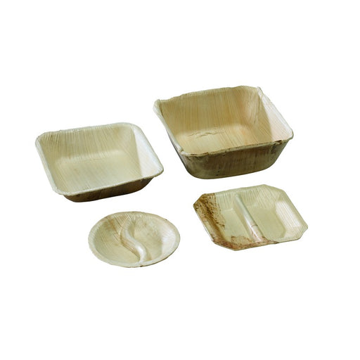 Coupelle carrée en palmier 2 compartiments  100x100mm H15mm-100Pcs