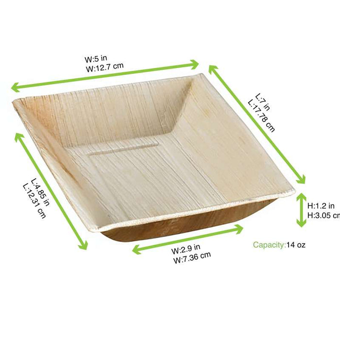 Assiette rectangulaire angles droits en palmier  177x127mm H30mm-100Pcs