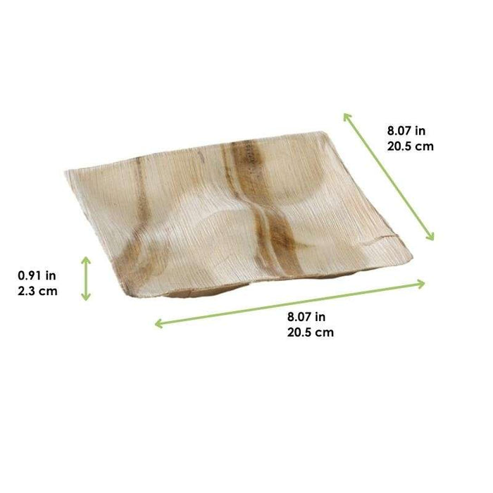 Assiette carrée en palmier 4 compartiments  205x205mm H23mm-100Pcs