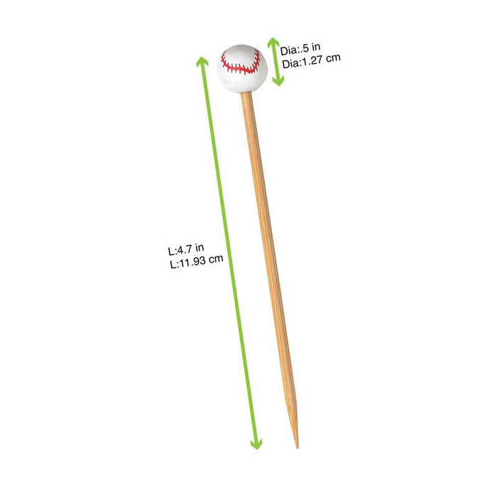 Pique bambou avec une extrémité décor baseball   H120mm - 1000Pcs