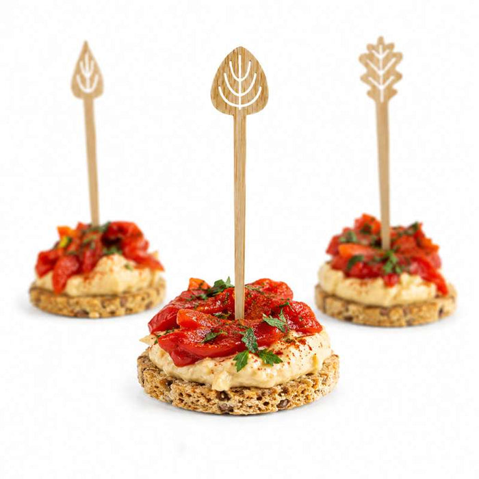 Pic en bambou à décor feuille, modèles assortis 105mm - 1000Pcs