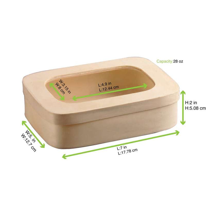 Boite bois rectangulaire avec couvercle à fenêtre  188x130mm H50mm 800ml-25Pcs