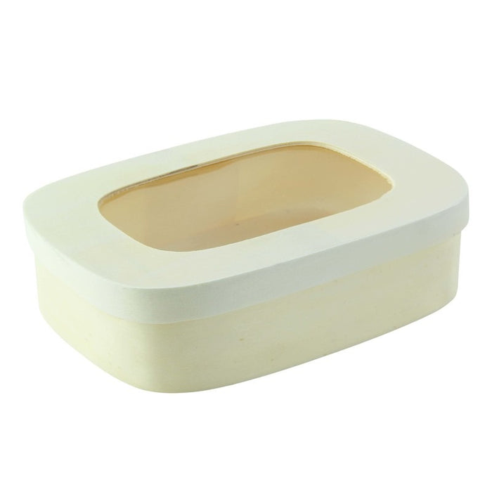 Boite bois rectangulaire avec couvercle à fenêtre  188x130mm H50mm 800ml-25Pcs
