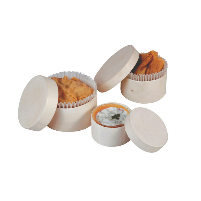 Lot de 3 boîtes rondes en bois avec couvercle H25mm - 96Pcs
