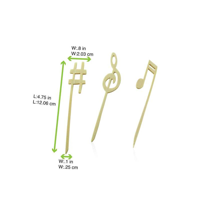 Pique bambou avec une extrémité décor musique   H120mm-1000Pcs