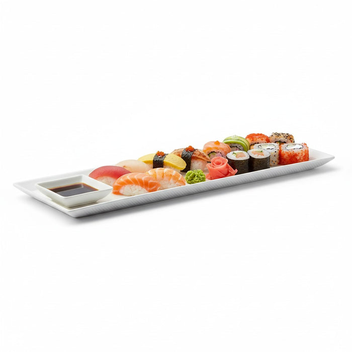 Assiette rectangulaire blanche en pulpe "BioNChic" 270x90mm-100Pcs
