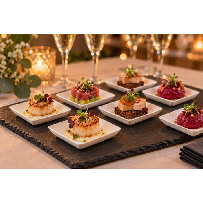 Assiette carrée blanche en pulpe "BioNChic"  65x65mm-300Pcs