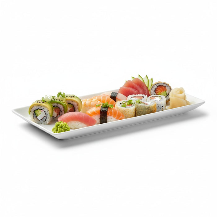 Assiette rectangulaire blanche en pulpe "BioNChic" 180x90mm-100Pcs