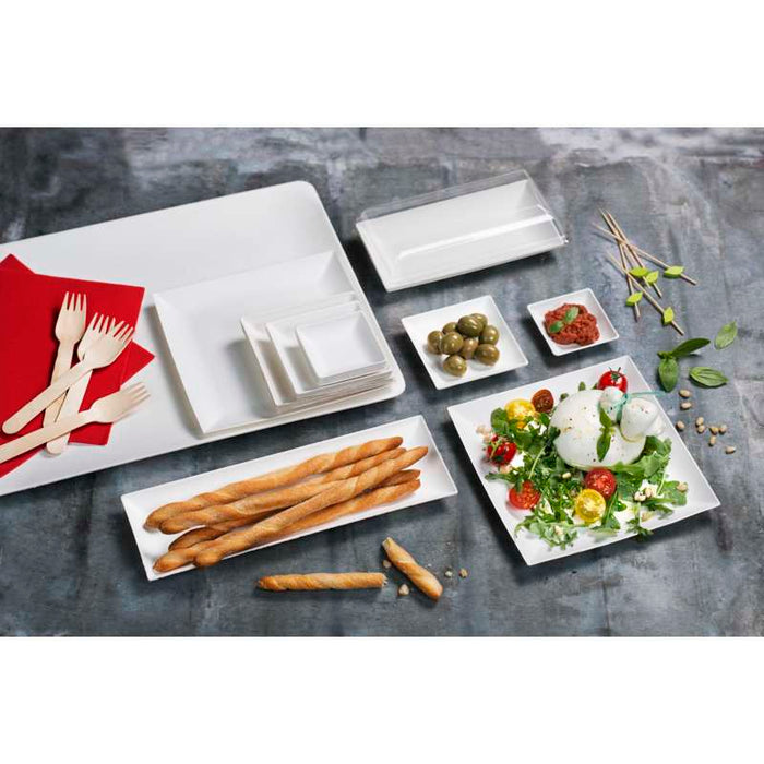 Assiette rectangulaire blanche en pulpe "BioNChic" 180x90mm-100Pcs