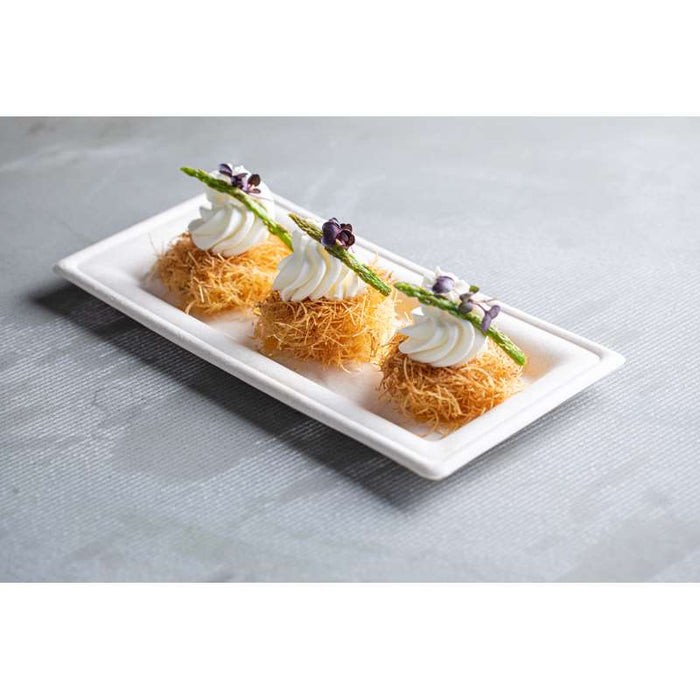 Assiette rectangulaire blanche en pulpe "BioNChic" 180x90mm-100Pcs