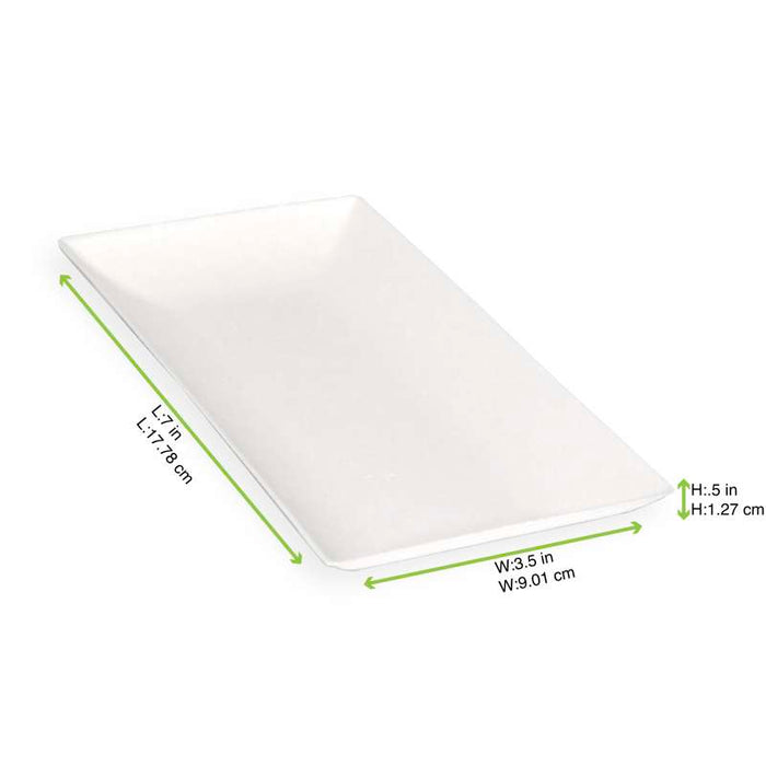 Assiette rectangulaire blanche en pulpe "BioNChic" 180x90mm-100Pcs