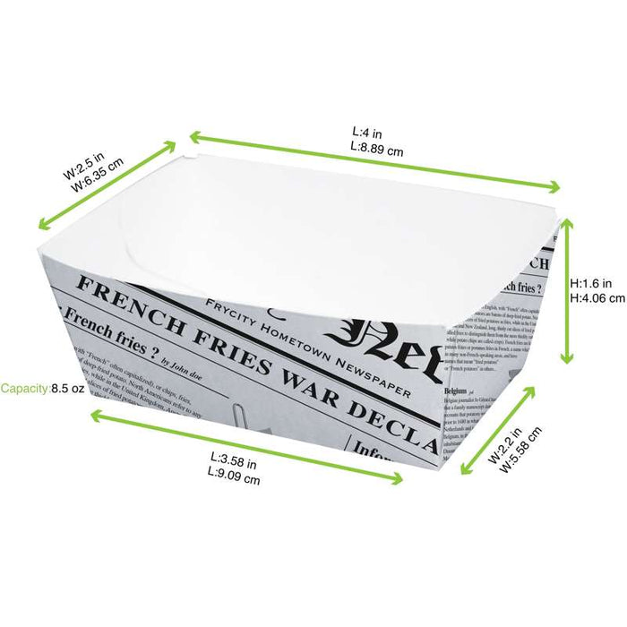 Barquette en carton décor journal  90x55mm H40mm 250ml-1000Pcs