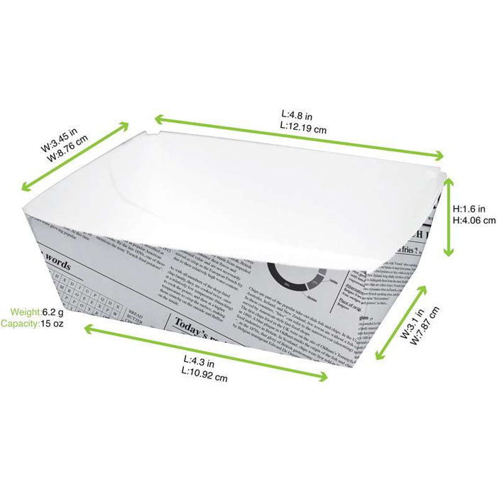 Barquette en carton décor journal  80x110mm H40mm 440ml-1000Pcs