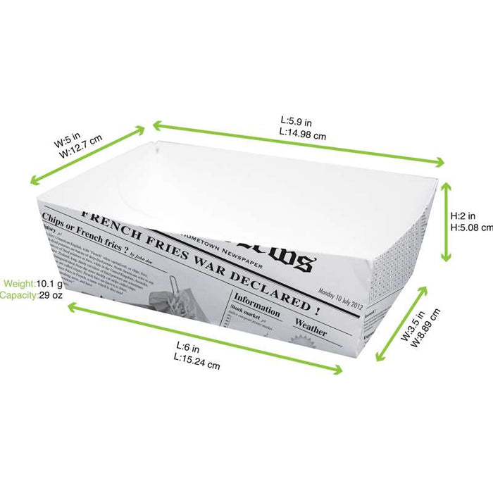 Barquette en carton décor journal  150x90mm H50mm 850ml-400Pcs
