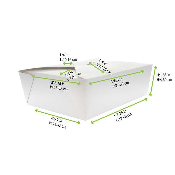 Boite repas carton blanc  217x160mm H50mm 1450ml-200Pcs