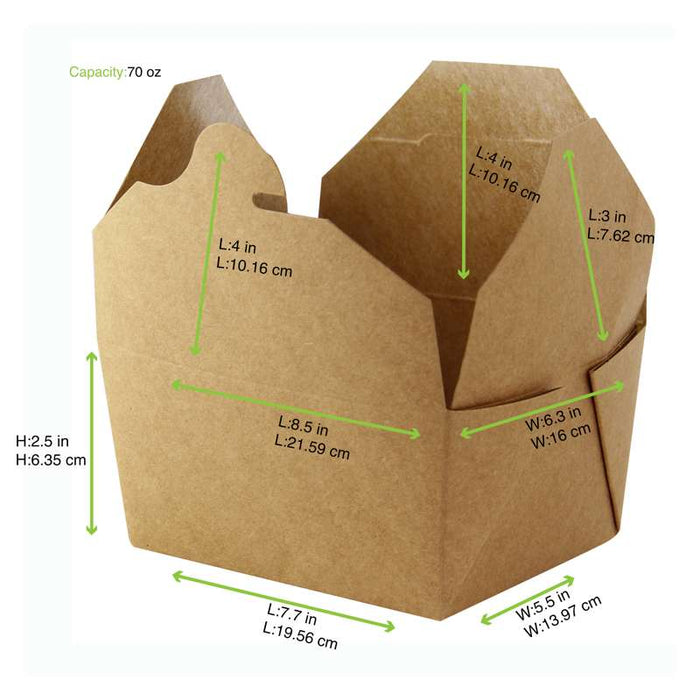 Boîte repas en carton kraft avec pelliculage 216x160mm H65mm 2000ml - 200Pcs
