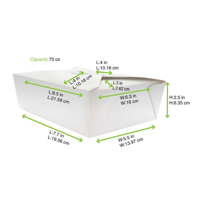 Boite repas carton blanc  217x160mm H67mm 2000ml-200Pcs