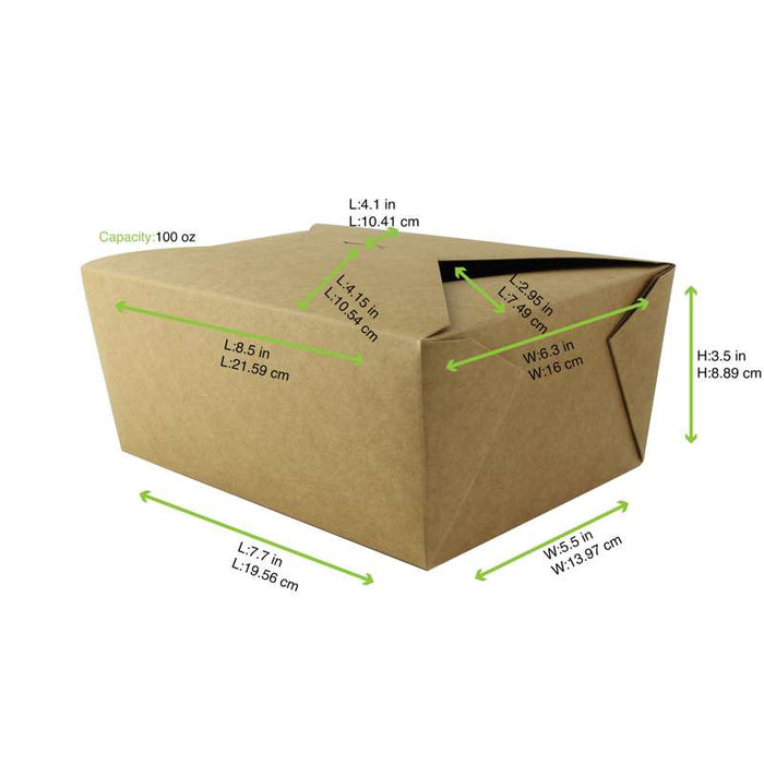 Boîte repas en carton kraft laminé à fermer 225x166mm H92mm 3000ml - 160Pcs
