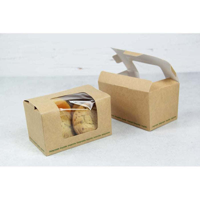 Boite sandwich carton brun fenêtre PLA  125x77mm H72mm - 500Pcs