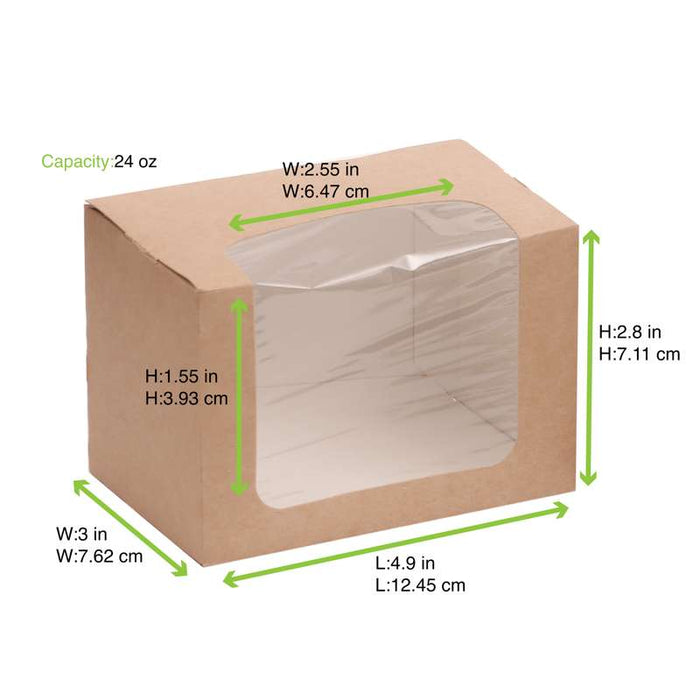Boite sandwich carton brun fenêtre PLA  125x77mm H72mm - 500Pcs