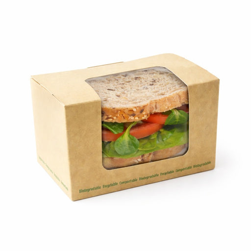 Boite sandwich carton brun fenêtre PLA  125x77mm H72mm - 500Pcs