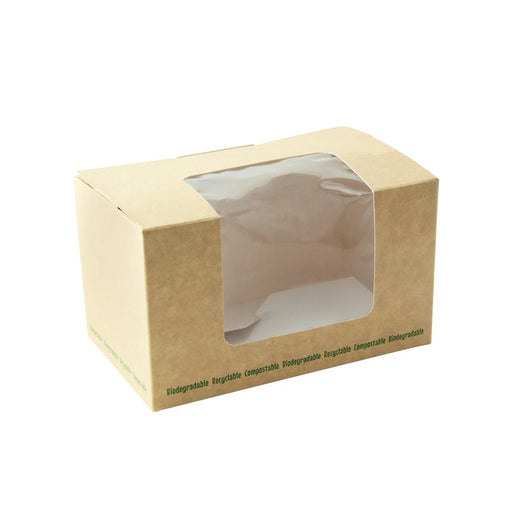 Boite sandwich carton brun fenêtre PLA  125x77mm H72mm - 500Pcs