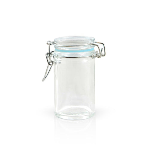 Mini bocal en verre avec joint silicone bleu clair   H85mm 65ml - 24Pcs
