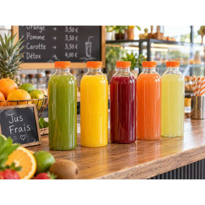 Bouteille transparente en plastique RPET avec bouchon attaché orange   H240mm 1000ml-74Pcs