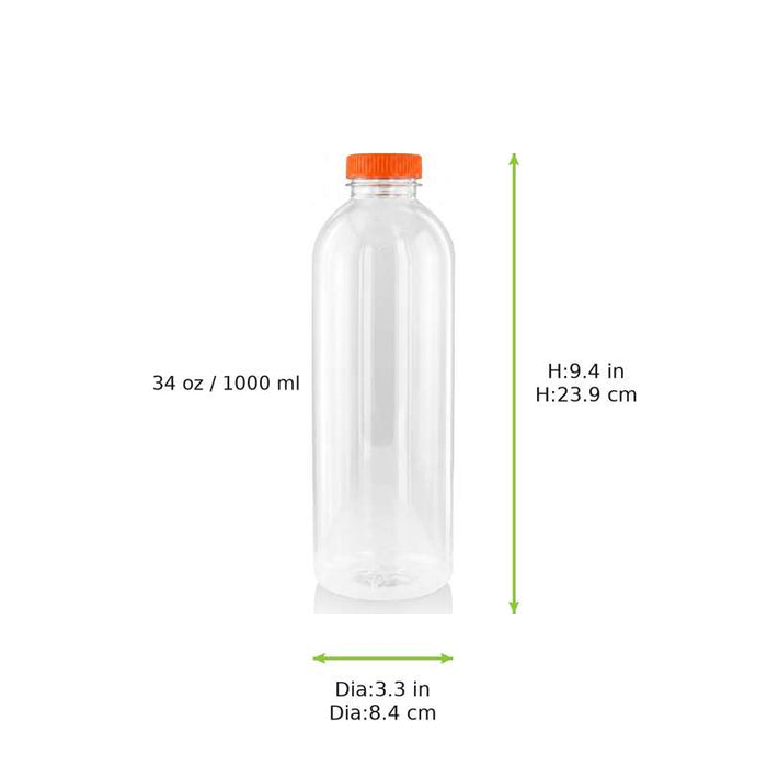 Bouteille transparente en plastique RPET avec bouchon attaché orange   H240mm 1000ml-74Pcs