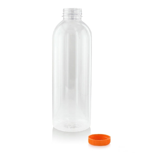 Bouteille transparente en plastique RPET avec bouchon attaché orange   H240mm 1000ml-74Pcs